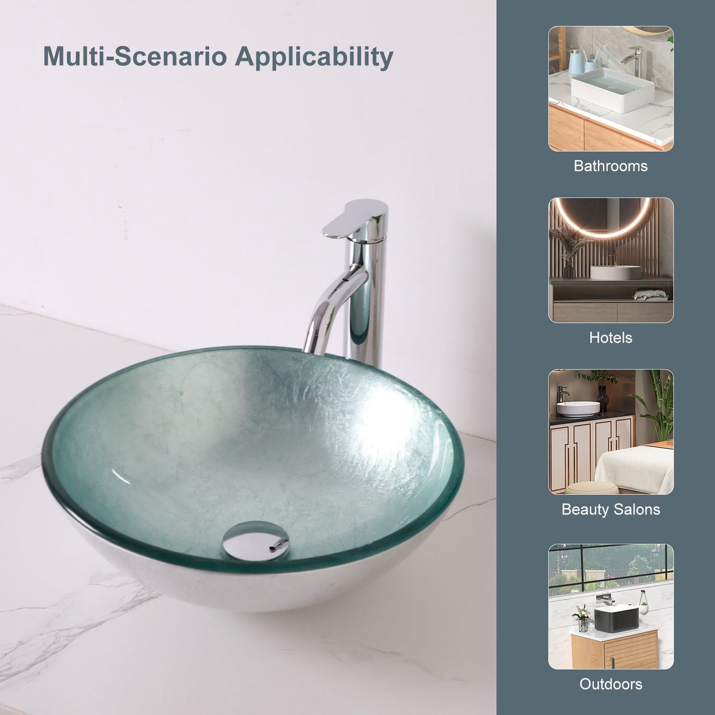 Above Counter Artistic Tempered Glass Bathroom Sink Transparent Counter Top Bathroom Single Bowl Vessel Basin