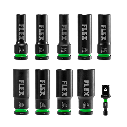 FLEX FAM10401-10 10pc Thin Wall Deep Well 6-point 1/2" Drive Impact Nut Socket Set