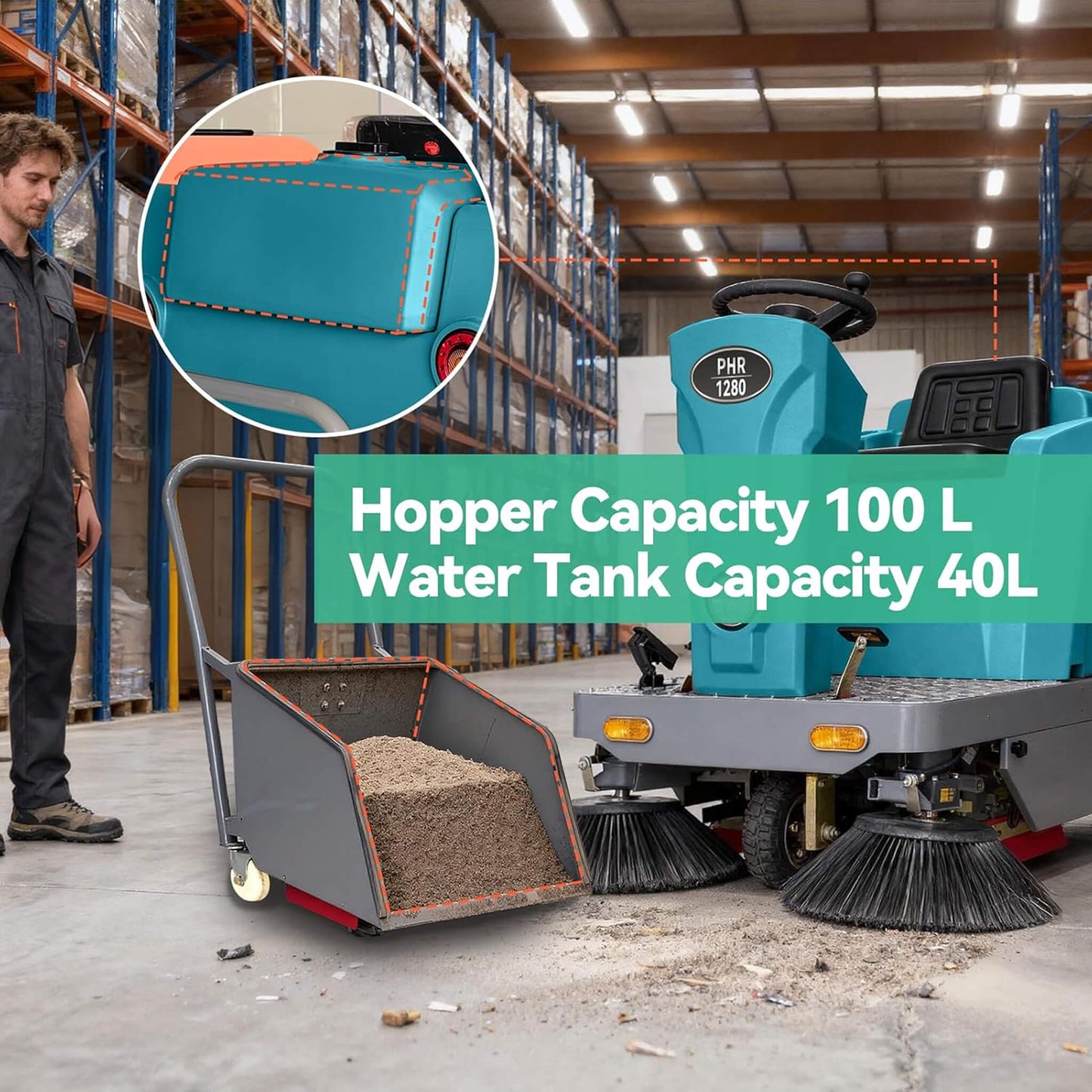 Heavy-Duty 51-Inch Electric Ride-On Floor Industrial Sweeper With Dustbin & Water Tank (SAK69418)