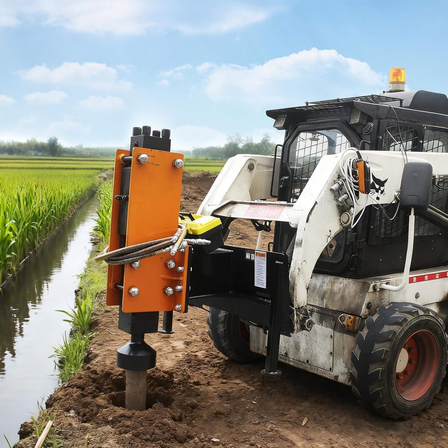 Heavy-Duty 750 FT-LB Hydraulic Skid Steer Pile Hammer Attachment (SAK59134)