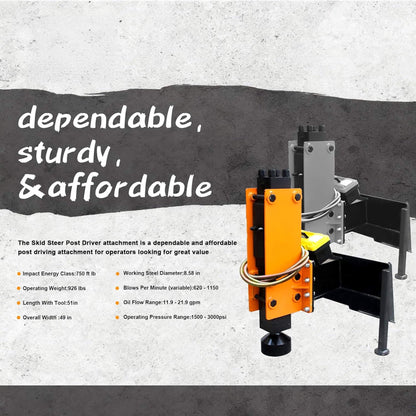 Heavy-Duty 750 FT-LB Hydraulic Skid Steer Pile Hammer Attachment (SAK59134)