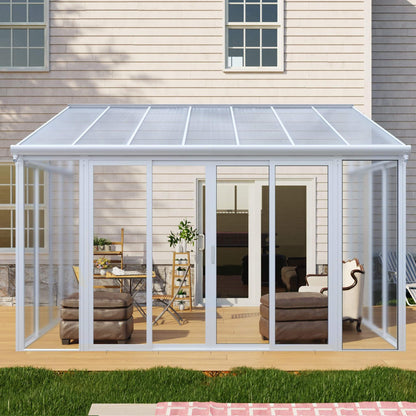 [10X14FT] Heavy-Duty All-Season Aluminum Alloy Patio Sunroom With 3 Lockable Sliding Doors (SAK62713)