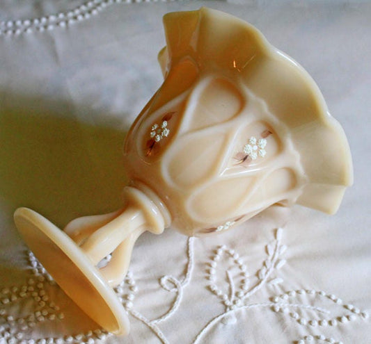 Hand Painted Westmoreland Milk Glass Footed Bowl - Signed by Artist