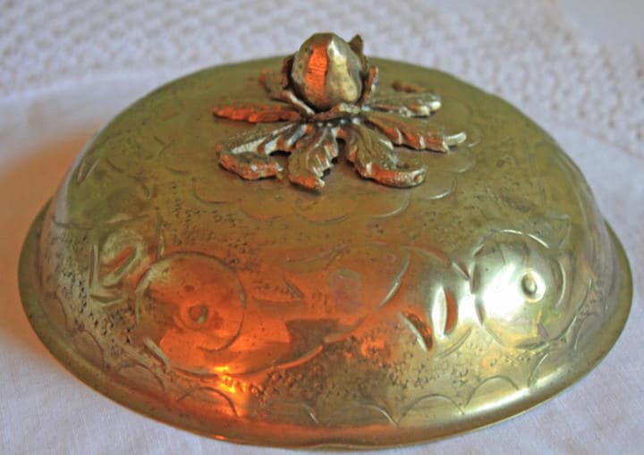 Hand Hammered Brass Bowl with Acorn Knob