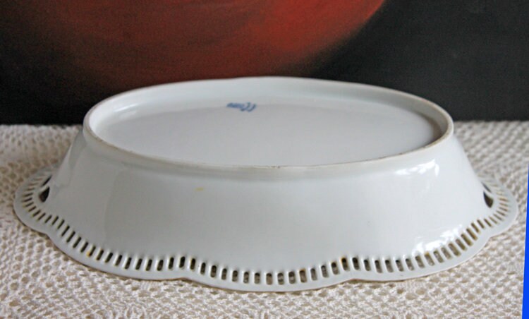 Antique Bavarian Porcelain Bowl, Children Playing Scene, Scalloped Rim