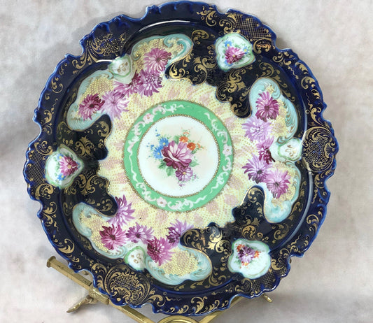 Antique Bowl with Stand - Intricate Hand Decorated Dish with 22K Gold
