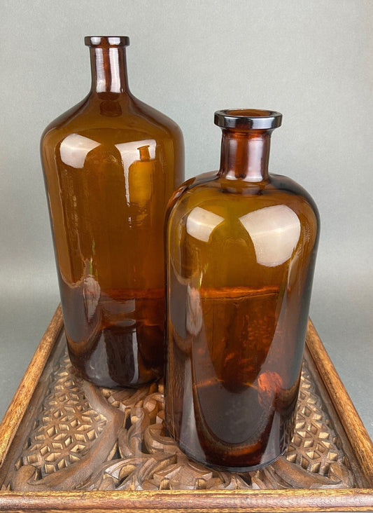 Vintage Collectible Large Amber Decorative Glass Bottles