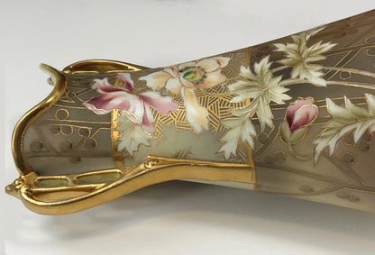 Hand Painted Art Nouveau Nippon Vase, Antique Japanese Gold Floral Urn