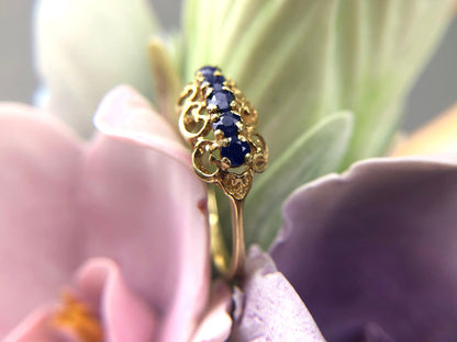 Vintage 14k Gold Sapphire Filigree Ring. Elegant Ring / Gift for Her.