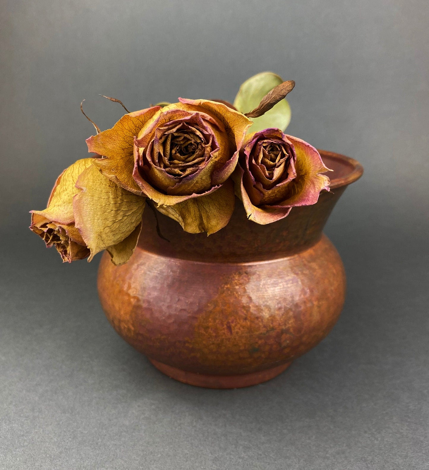 Antique Hand Hammered Brass & Copper Jardiniere Footed Flower Pot Vase. Herb Growing Container. Rustic Table Decor. 19th C Imperial Russia.