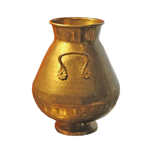 Large Solid Brass Vintage Vase with Handles – Handcrafted Tall Brass Container – Elegant Decorative Home Accent