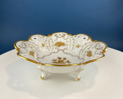 Antique Rosenthal Bowl: White & Gold Porcelain, Scalloped Rim