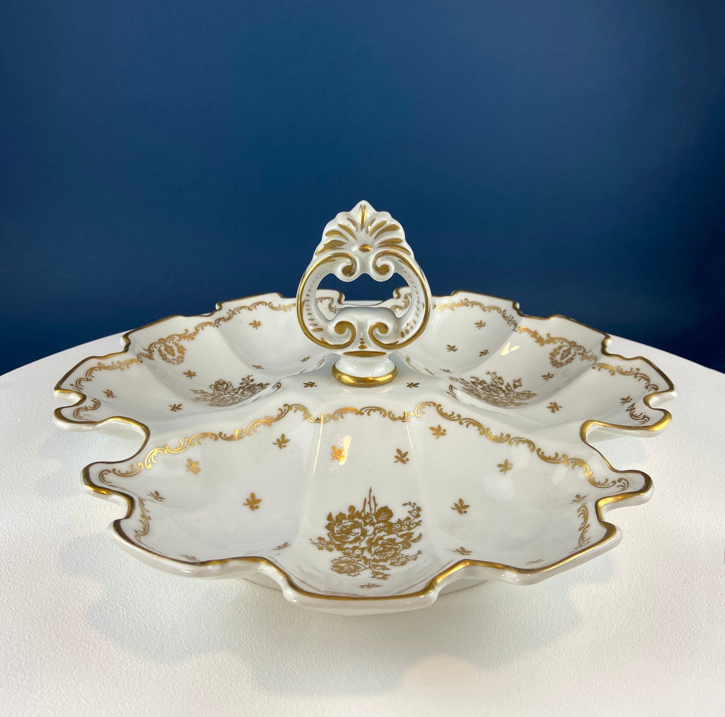 Antique Rosenthal Bowl: White & Gold Porcelain, Scalloped Rim