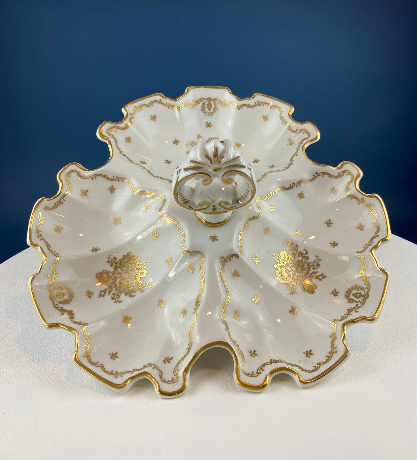 Antique Rosenthal Bowl: White & Gold Porcelain, Scalloped Rim