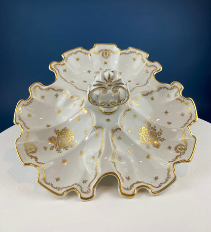 Antique Rosenthal Bowl: White & Gold Porcelain, Scalloped Rim
