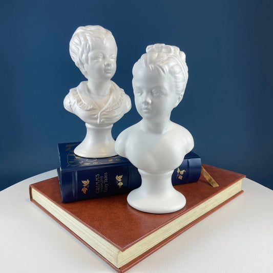 Vintage Napcoware White Porcelain Victorian Children Busts, Set of Two