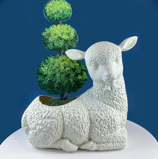 Blow Mold White Lamb Planter or Large Table Decoration. Cute Baby Sheep. Inside/Outside, Easter/Spring, Home, Retail, Cafe, Bakery Display.