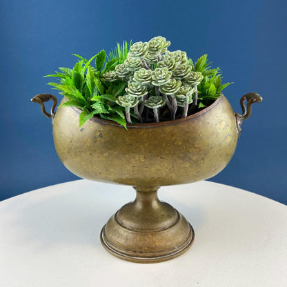 Antique Hand Hammered Brass & Copper Jardiniere Footed Flower Pot Vase. Herb Growing Container. Rustic Table Decor. 19th C Imperial Russia.