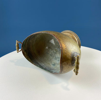 Antique Hand Hammered Brass & Copper Jardiniere Footed Flower Pot Vase. Herb Growing Container. Rustic Table Decor. 19th C Imperial Russia.