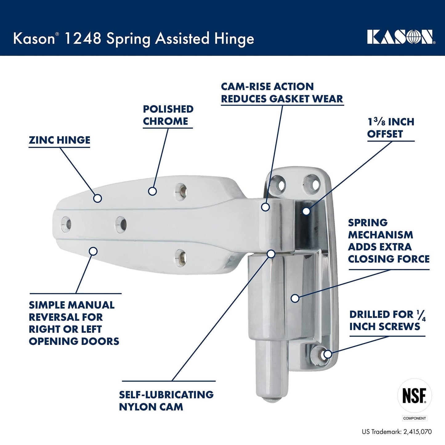 Kason 1248 Spring Assisted Hinge, 1-1/2 Inch Offset, 11248000022