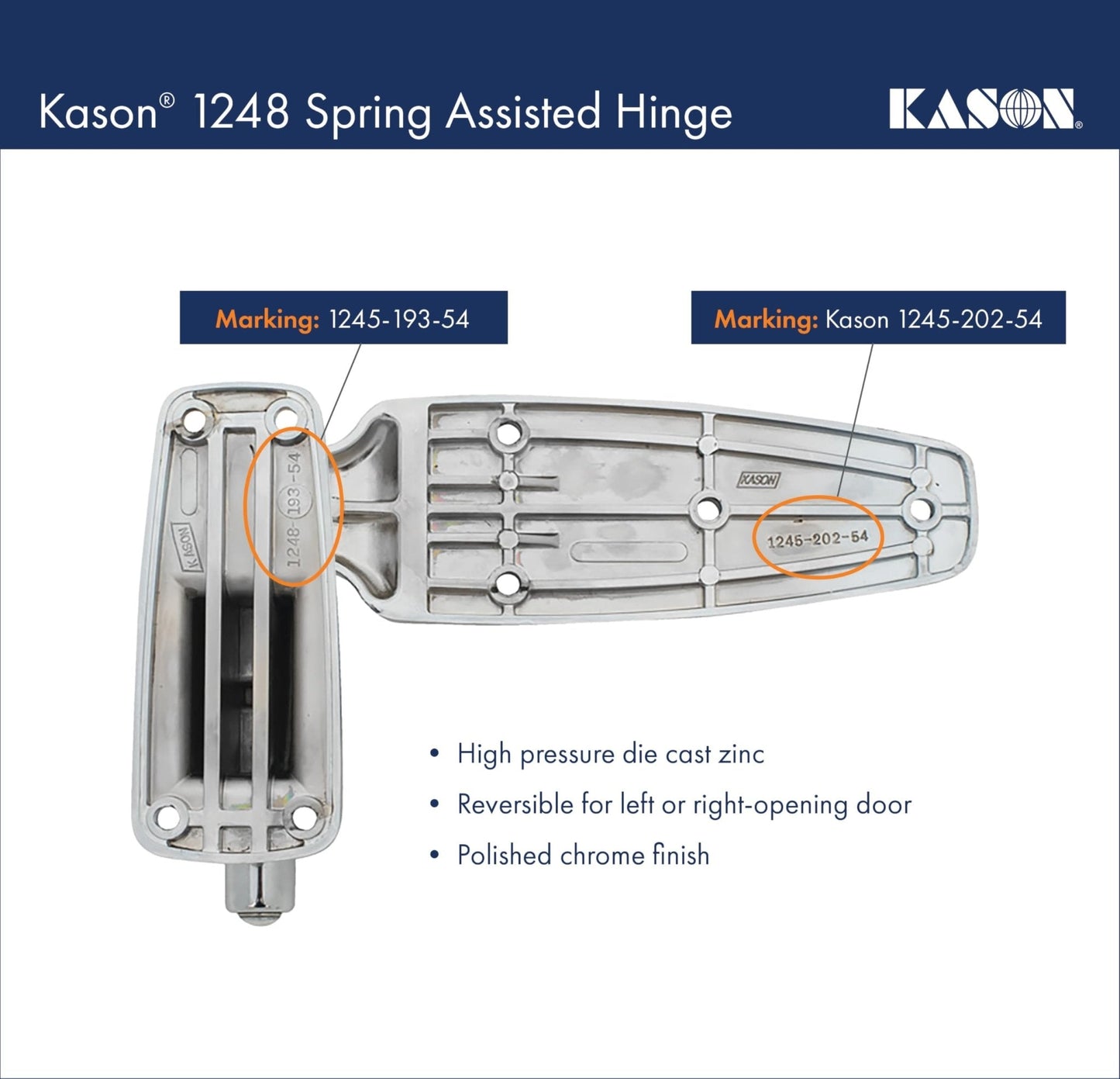 Kason 1248 Spring Assisted Hinge, 1-1/2 Inch Offset, 11248000022
