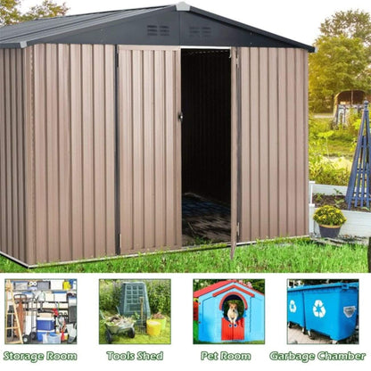 [08X10FT] Alora Large Heavy-Duty Outdoor Metal Garden Tools Storage Utility Shed W/ Lockable Door (SAK72751)