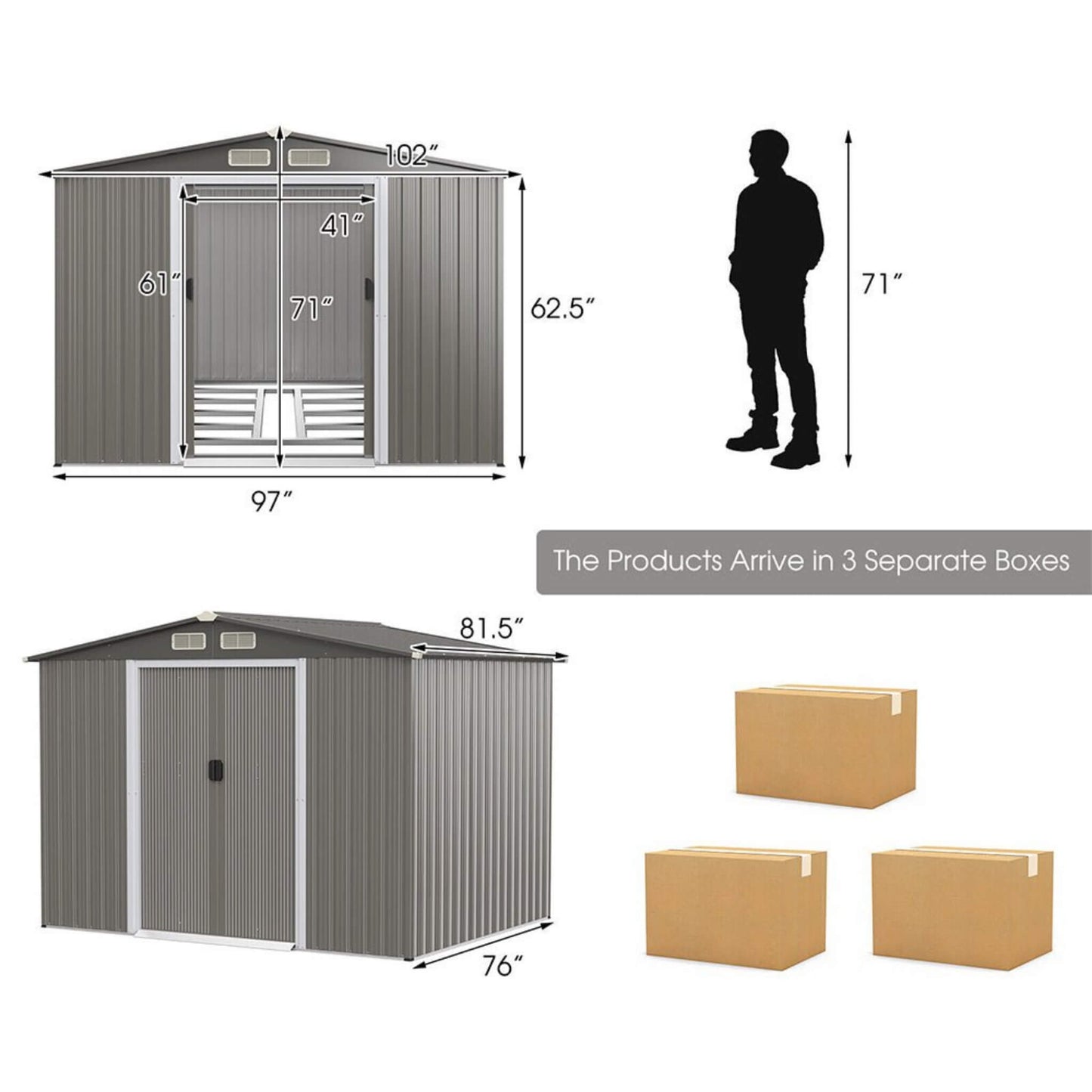 [08X06FT] Alora Premium Outdoor Steel Tool Storage Garden Backyard Shed (SAK74185)