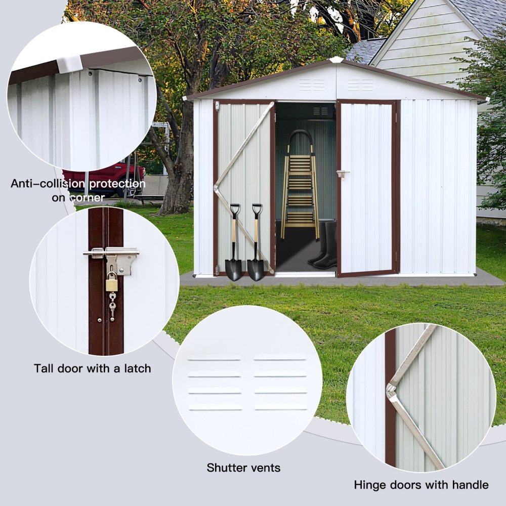 [08X10FT] Alora Premium Large White Outdoor Metal Garden Storage Shed (SAK93617)
