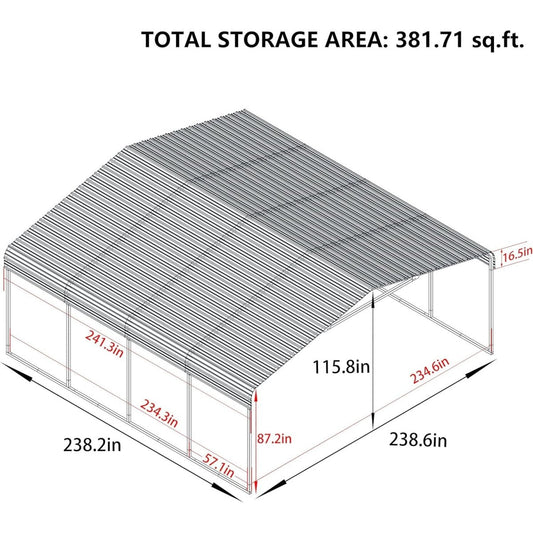 [20X20FT] Alora Extra Large Premium Heavy-Duty Outdoor Metal Carport Shelter (SAK97425)