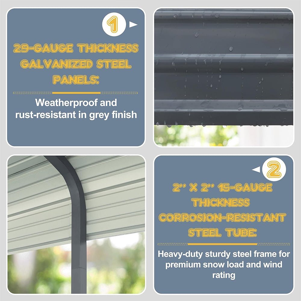 [12X20FT] Alora Premium Heavy-Duty Outdoor Canopy Garage Shelter With Galvanized Metal Roof (SAK91523)