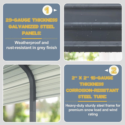 [12X20FT] Alora Premium Heavy-Duty Outdoor Canopy Garage Shelter With Galvanized Metal Roof (SAK91523)