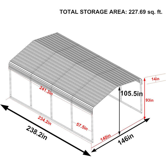 [12X20FT] Alora Premium Heavy-Duty Outdoor Canopy Garage Shelter With Galvanized Metal Roof (SAK91523)