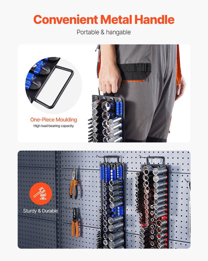 Newly Upgraded! Portable Socket Organizer Set 2PCS 160 Clips Steel Socket Tray Metric/SAE