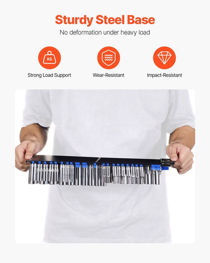 Newly Upgraded! Portable Socket Organizer Set 2PCS 160 Clips Steel Socket Tray Metric/SAE