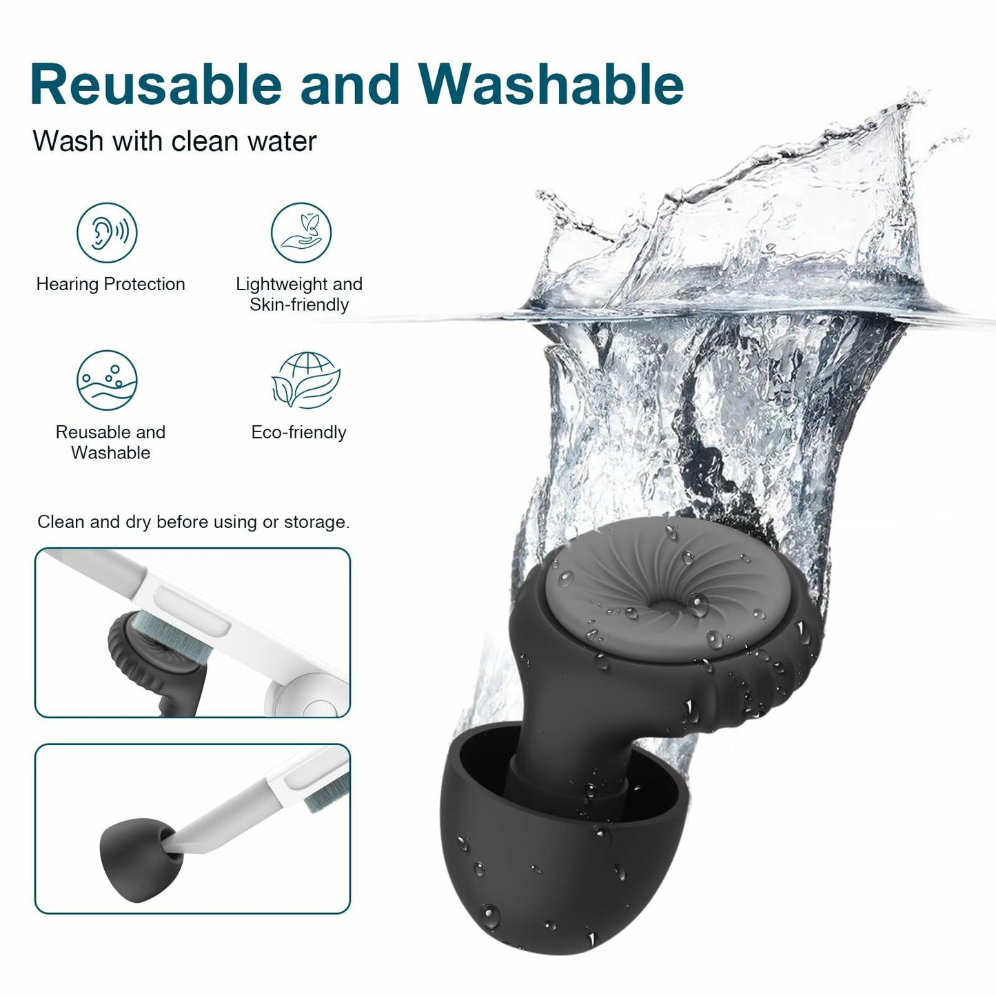 Reusable Ear Plugs 24dB Noise Reduction with Cleaning Pen for Sleep Travel