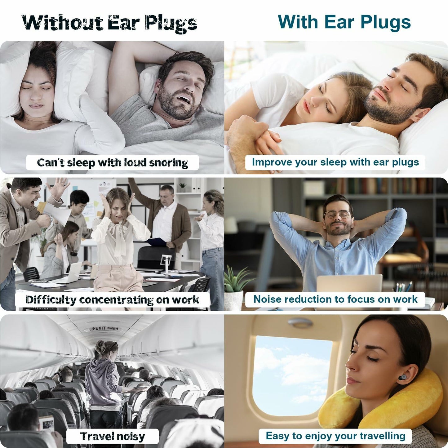Reusable Ear Plugs 24dB Noise Reduction with Cleaning Pen for Sleep Travel