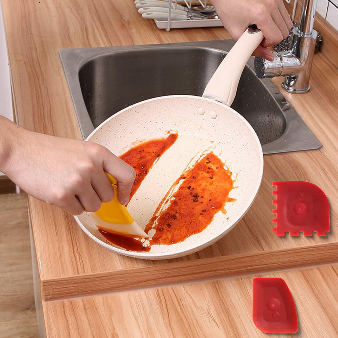 LAOJU 3PCS Cast Iron Pan Scraper Set Silicone Kitchen Cleaning Tools