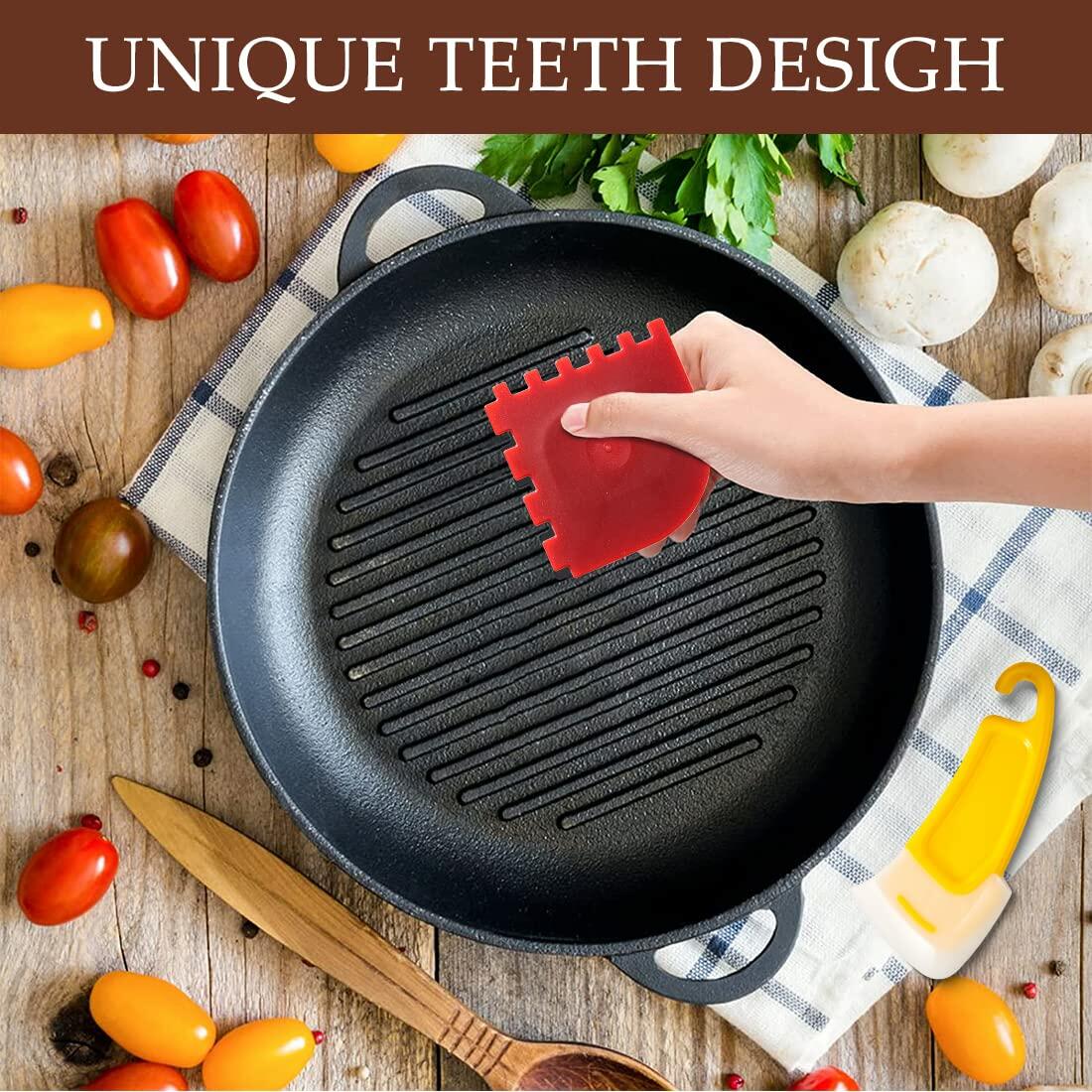 LAOJU 3PCS Cast Iron Pan Scraper Set Silicone Kitchen Cleaning Tools