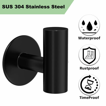 2 Pack Matte Black Stainless Steel Towel Hooks Waterproof Heavy Duty