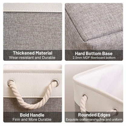 HOdo Home 3PCS Fabric Storage Bins 15x11x9.5in White Grey Collapsible Cubes