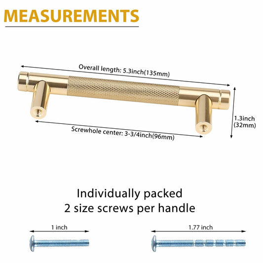 Amerdeco 10 Pack Brushed Brass Knurled Cabinet Pulls 6-1/4 Inch