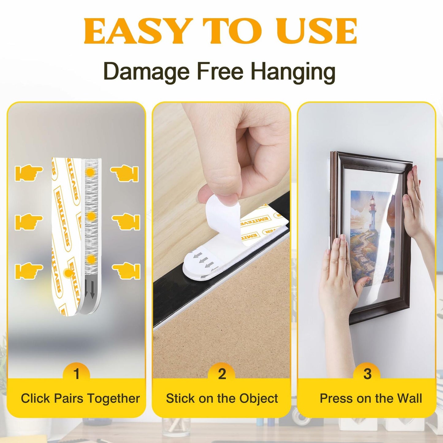 EMITEVER Heavy Duty Picture Hanging Strips Medium White 20 Pairs 40 Strips