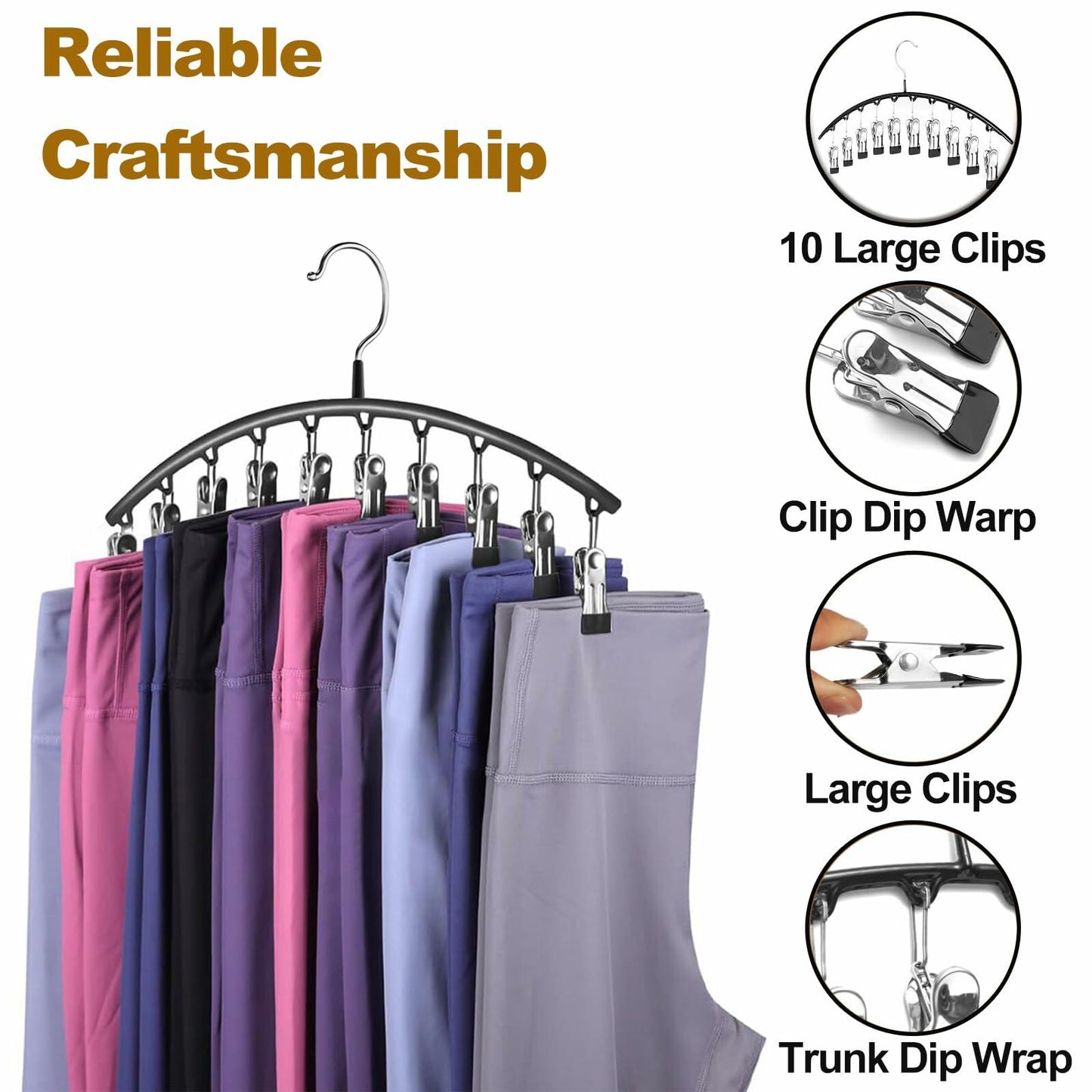 Hendiy Black Metal Pants Hanger Organizer with 10 Clips Space Saving Closet