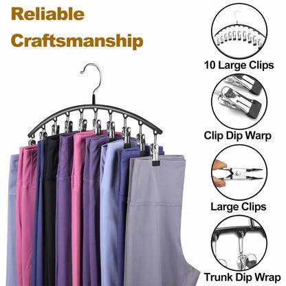 Hendiy Black Metal Pants Hanger Organizer with 10 Clips Space Saving Closet