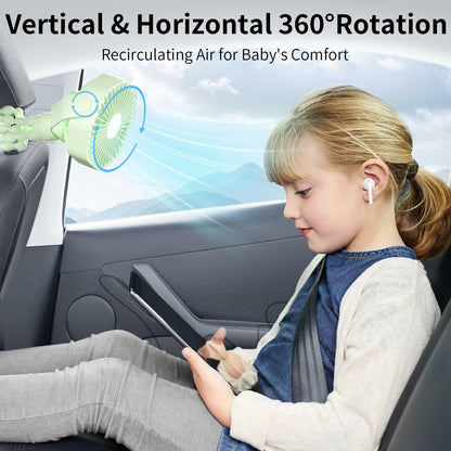 Lerat Portable Stroller Fan 3-Speed Rechargeable Clip-On Green