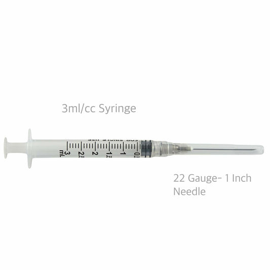 BB06/25 Generic 3ml 22G 1" Luer Lock Disposable Syringes 100 Count
