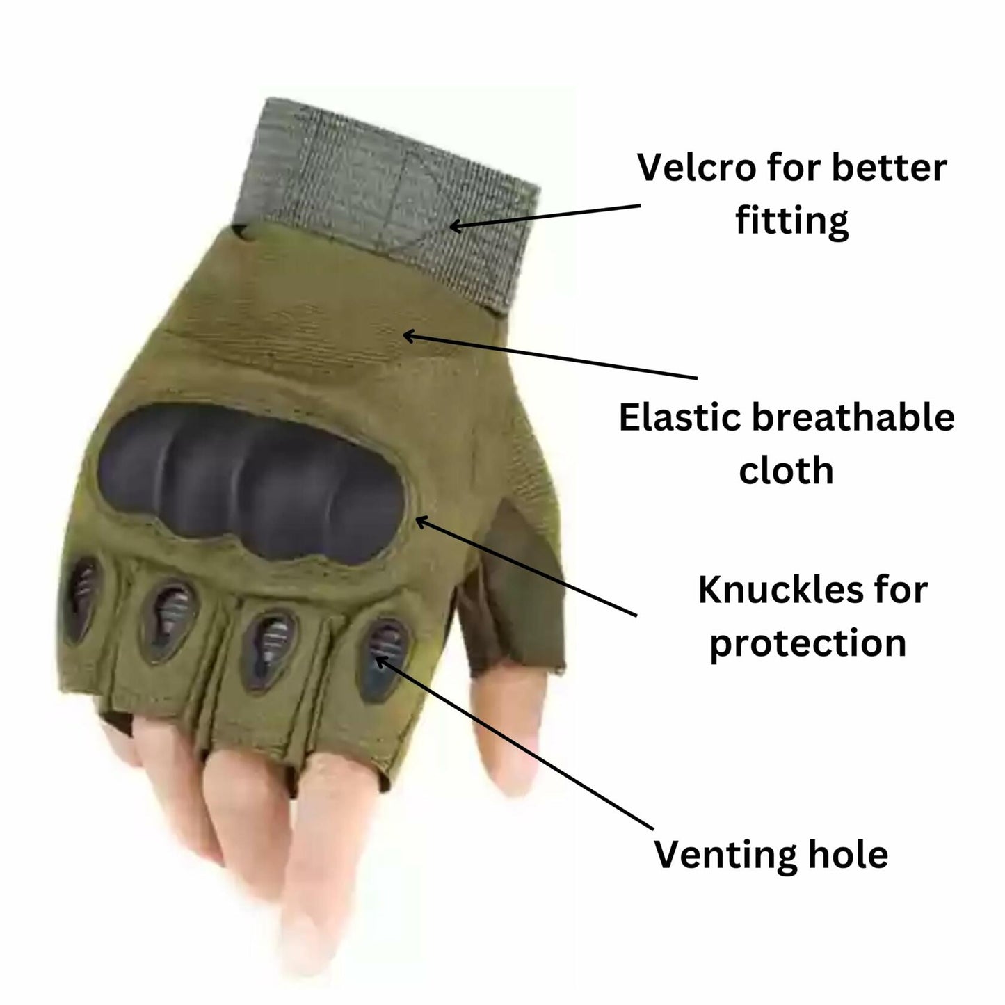 Boundless Performance Fingerless Knuckle Tactical Gloves Black