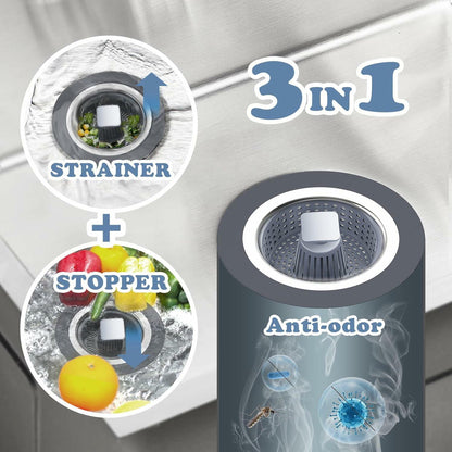 304 Stainless Steel Sink Strainer Basket with Stopper Lid 3.5 Inch Drain Silver