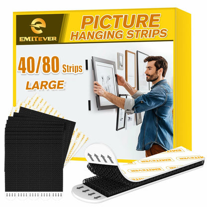 EMITEVER Heavy Duty Picture Hanging Strips Large Black 40 Pairs 80 Strips