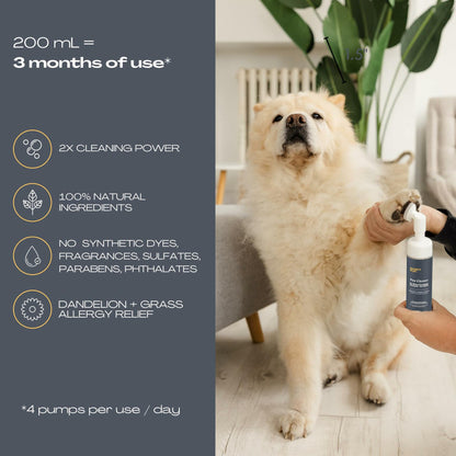 BARKY PUP Dog Paw Cleaner No-Rinse Foaming Dandelion 6.8 fl oz Made in USA